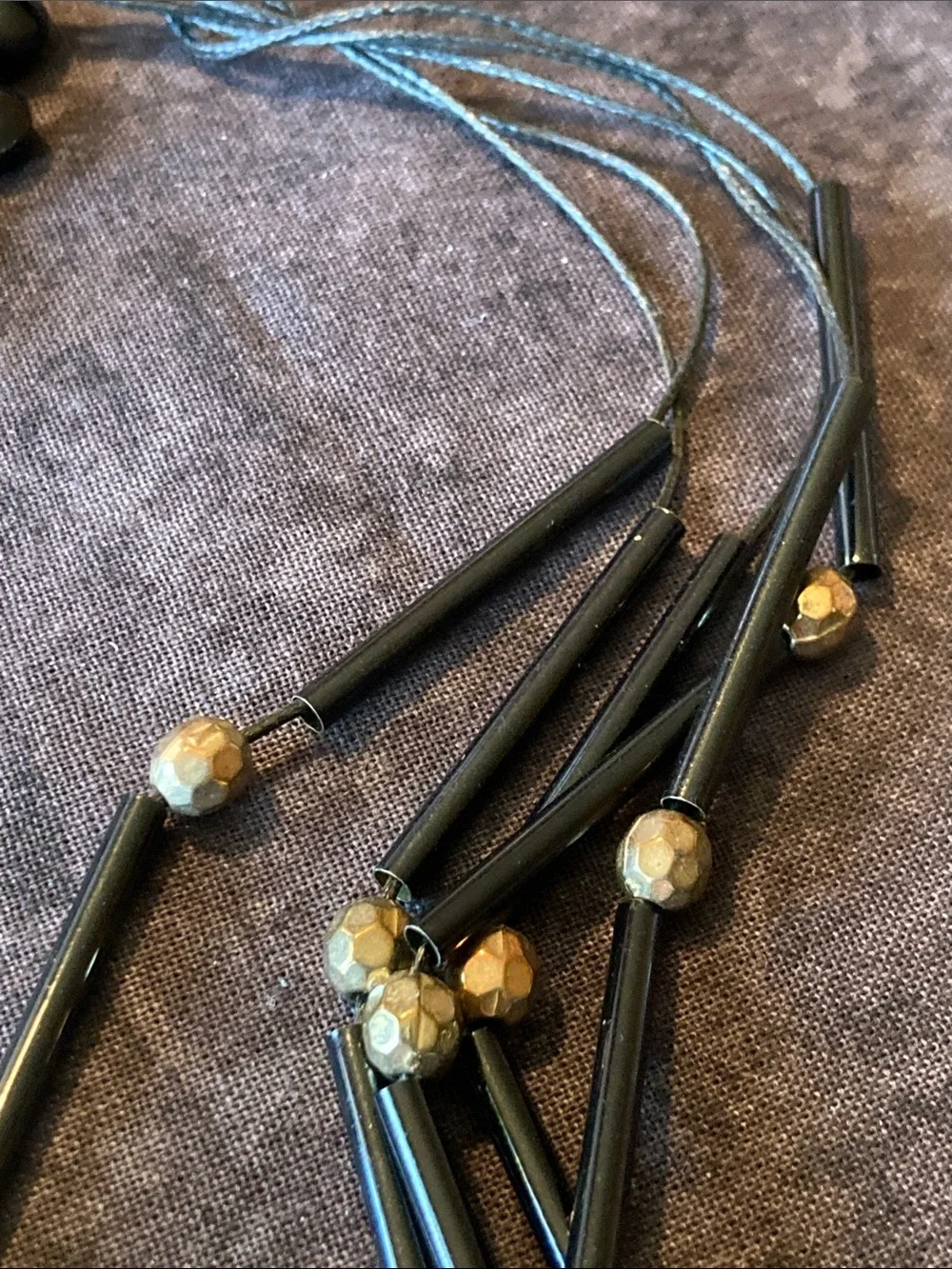 Black & Gold Tone Multi-Strand Beaded Necklace w/Matching Bracelet & Earrings
